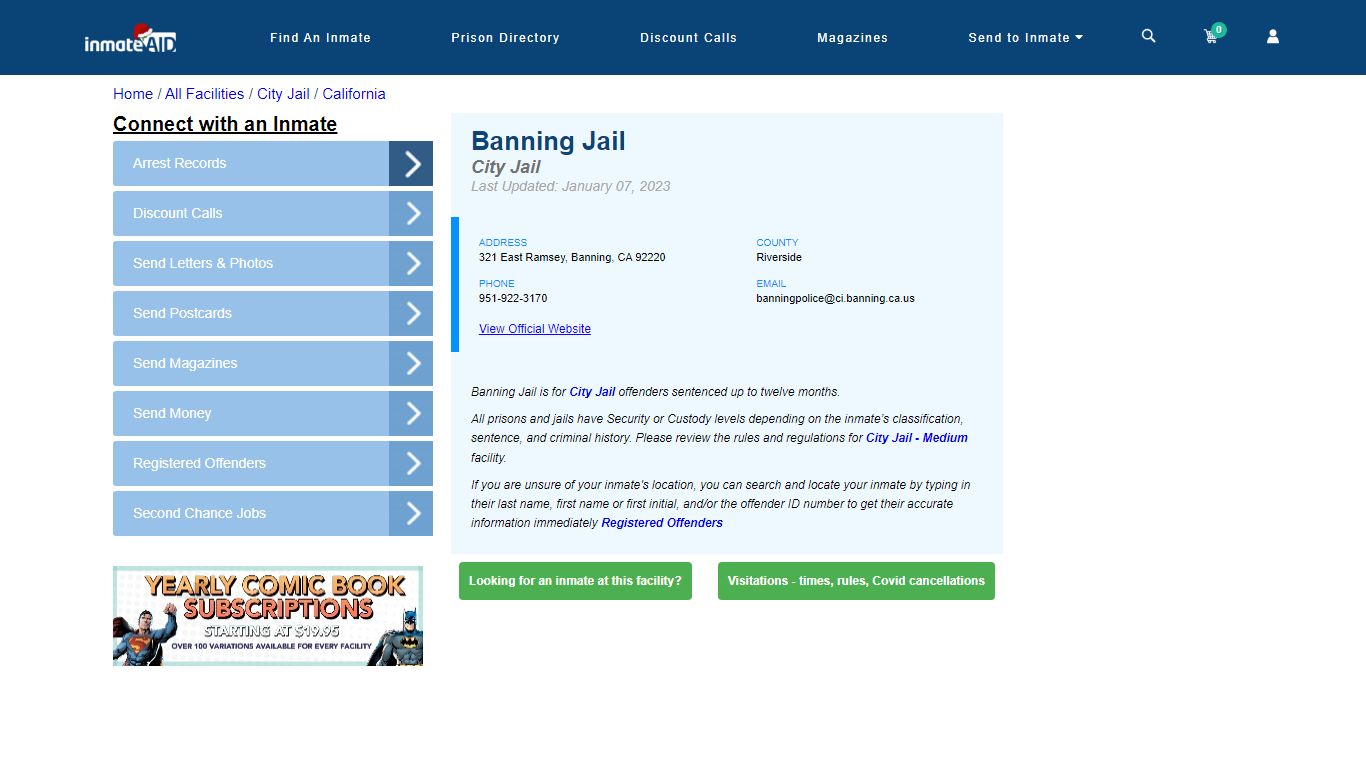 Banning Jail | Inmate Locator