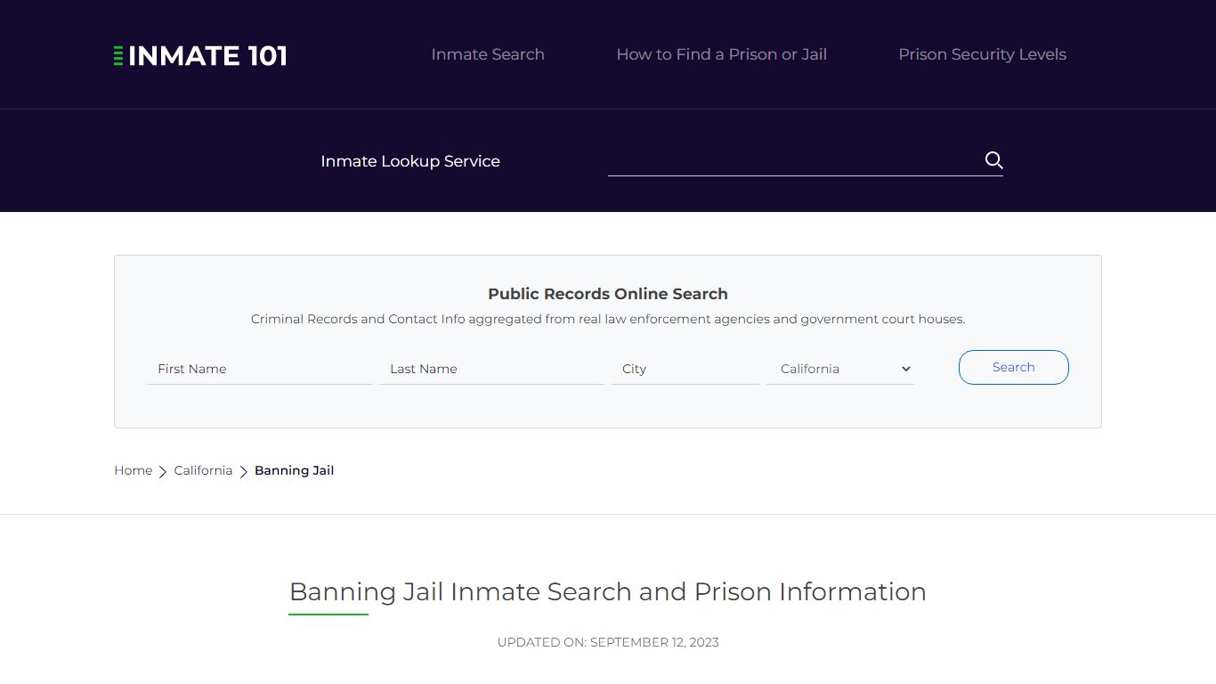 Banning Jail Inmate Search and Prison Information